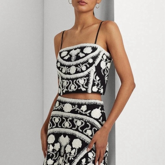 Ralph Lauren - Floral-Embroidered Tulle Crop Top - Picture 3 of 8